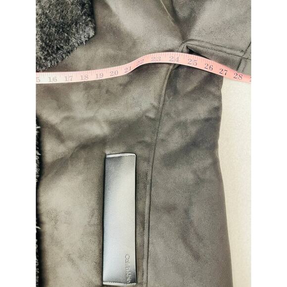 CALVIN KLEIN XL black faux leather sherpa double breasted coat jacket NWT B113 - Picture 5 of 9